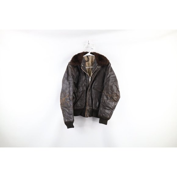 Vintage 70s Schott 36 Thrashed IS 674 MS Leather Flight Bomber Jacket USA Brown